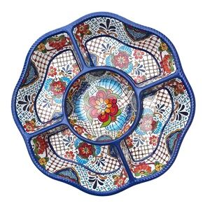 ARTISAN DE LUXE Melamine Divided Serving Tray 15.5” Spanish Tile Theme